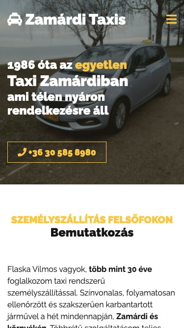Zamárdi Taxis reszponzív weboldal